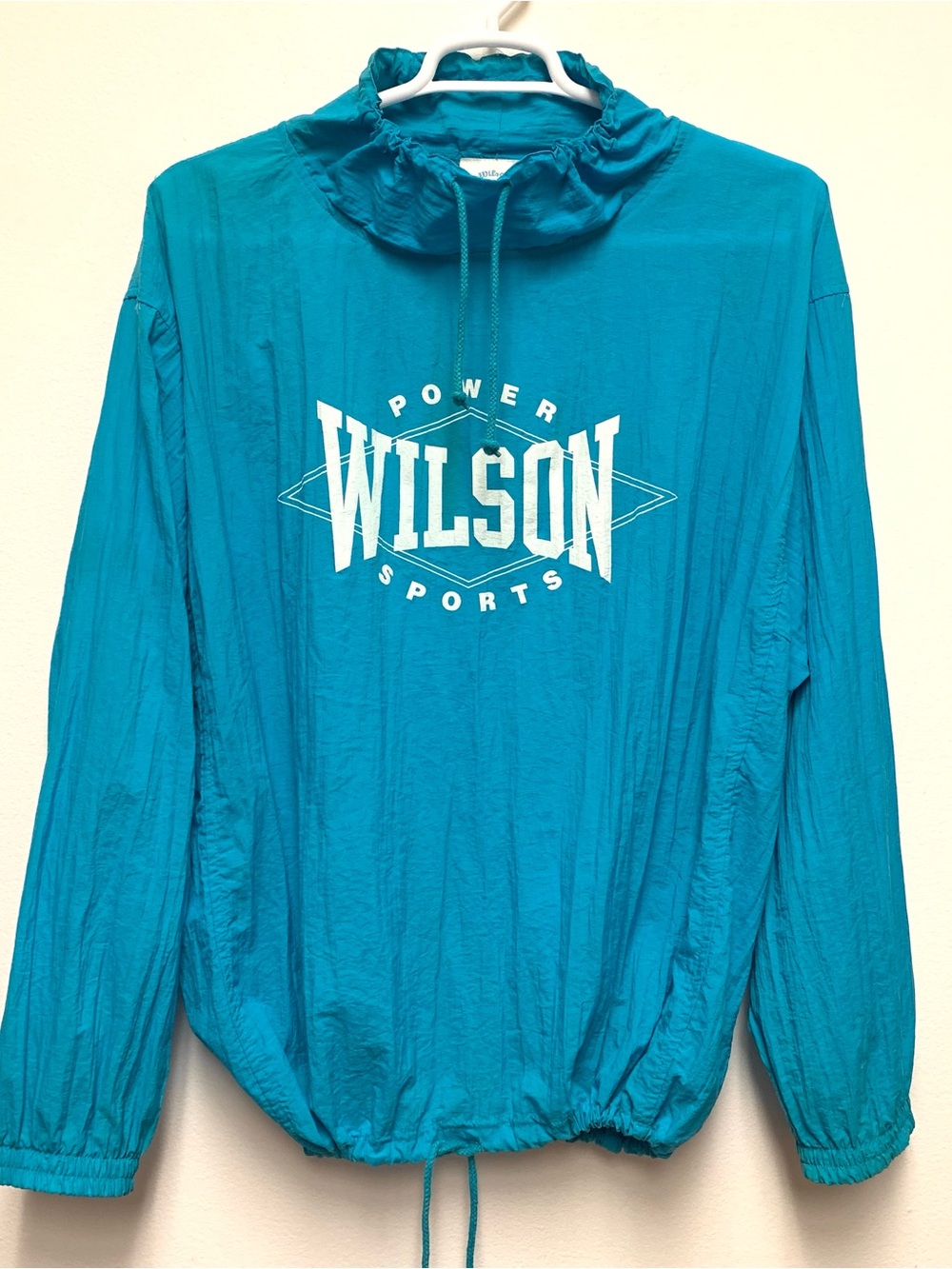 WILSON POWER SPORTS Vtg Teal Blue Nylon Pullover Windbreaker Jacket XL Anorak